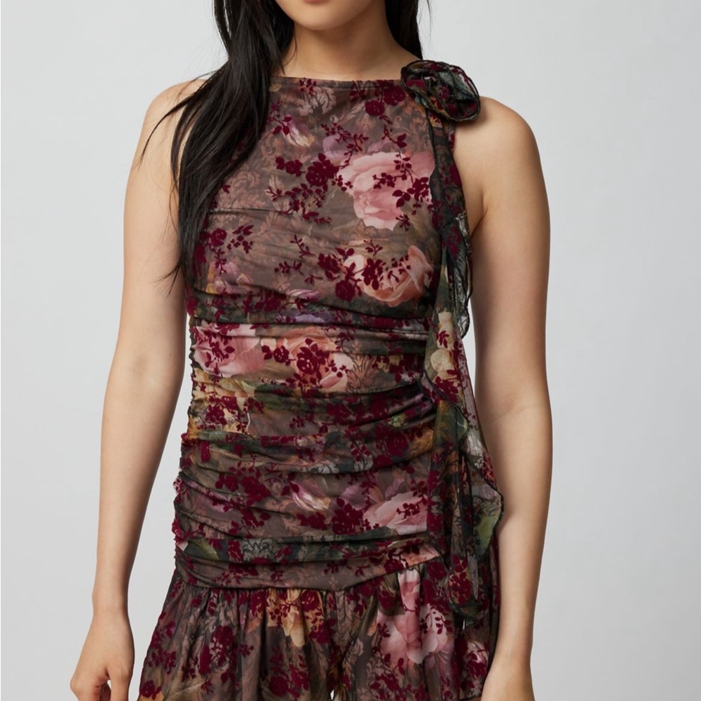 UO Emily Ruched Floral Romper